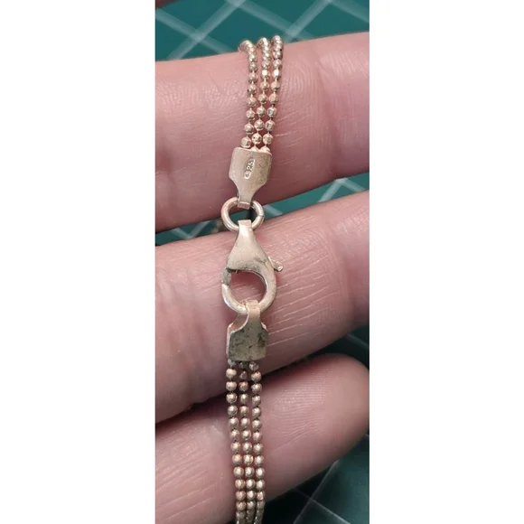 Necklace 925 sterling 3 strands lariat style pre-owned light gold - Picture 6 of 10